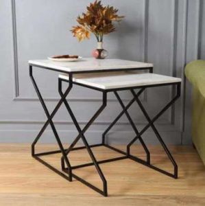 Black Crisscross Frame White Top Side Table Set