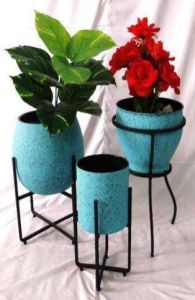 Blue Textured Iron Planter Stand