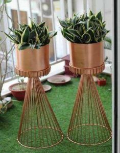 Copper Cone Wireframe Iron Planter Stand