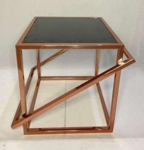 Golden Angular Rod Frame Black Top Side Table