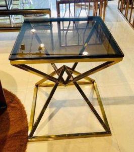 Golden Angular Triangle Frame Glass Top Side Table