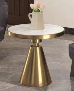 Golden Conical Base White Top Side Table
