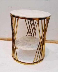 Golden Crisscross Frame Marble Shelf Side Table