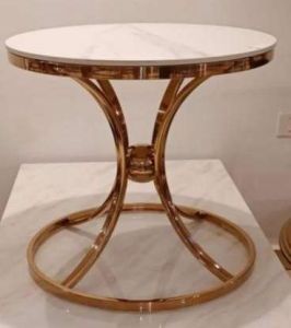 Golden Curved Leg Ring Base White Top Side Table