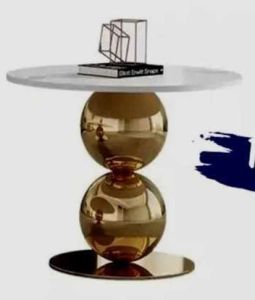 Golden Dual Sphere Base White Top Side Table