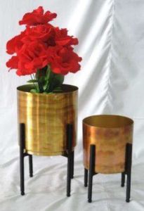 Golden Duo Cylindrical Iron Planter Stand