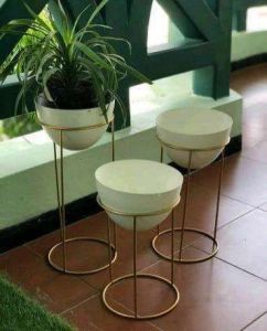 Golden Finish Cylindrical Iron Planter Stand