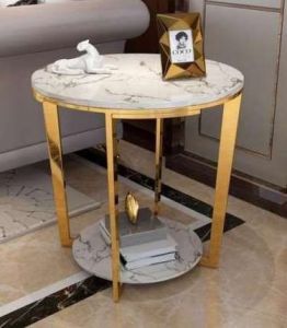 Golden Four Leg Frame Marble Top Shelf Side Table