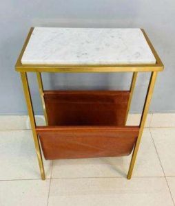 Golden Frame Marble Top Dual Shelf Side Table