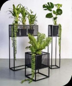 Golden Frame Woven POT Iron Planter Stand