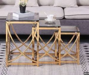 Golden Geometric Frame Black Top Side Table