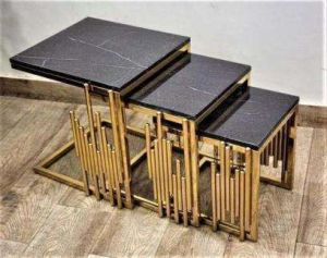 Golden Geometric Leg Frame Black Top Side Table