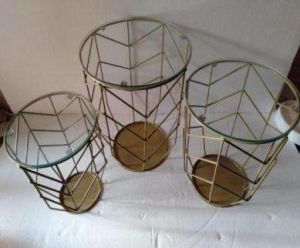 Golden Hexagon Frame White Marble Top Side Table