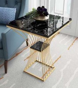 Golden Hourglass Rod Frame Marble Top Side Table