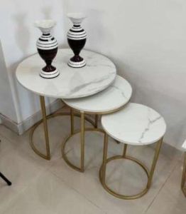 Golden Minimal Frame Marble Top Side Table