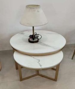 Golden Nesting Frame White Marble Top Side Table Set