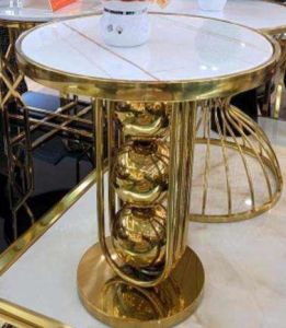 Golden Orb Stack Frame Marble Top Side Table
