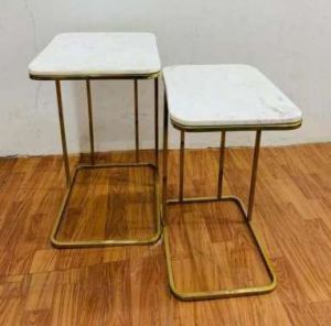 Golden Rectangular Frame White Top Side Table