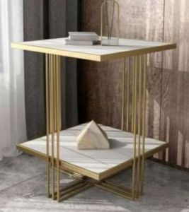 Golden Rod Frame Side Table with Shelf
