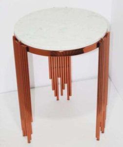 Golden Rod Frame White Marble Top Side Table