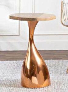Golden Sculptural Base Round Top Side Table