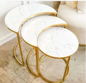 Golden Slim Frame White Marble Top Side Table