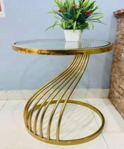 Golden Spiral Rod Base Glass Top Side Table