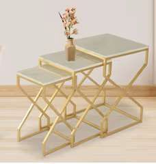 Golden Square Frame Side Table Set