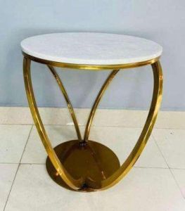 Golden Tri Curved Base White Top Side Table