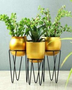 Golden Trio Hairpin Iron Planter Stand