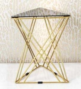Golden X-Frame Base Black Top Side Table