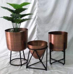 Trio Luxe Copper Geometric Iron Planter Stand