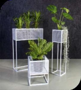 White Frame Rectangular Iron Planter Stand