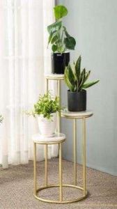 White Top Gold Leg Iron Planter Stand