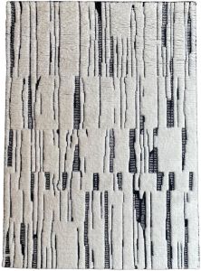 Abstract Textured Black and White Handwoven Wool Area Rug
