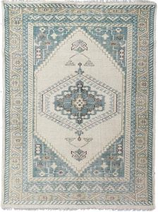 Hand Knotted Traditional Blue & Ivory Tribal Medallion Area Rug