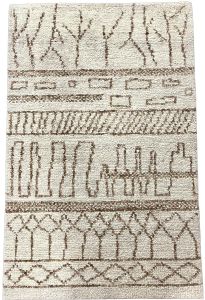 Modern Abstract Off-White and Brown Geometric Hand Tufted Wool Rug