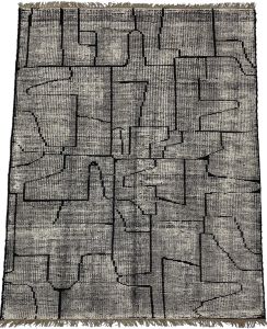 Modern Grey & Black Abstract Geometric Plush Area Rug