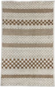Modern Plush Checkerboard Striped Area Rug in Beige & Brown