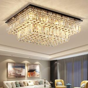 Modern Rectangular Multi-Step Crystal Chandelier