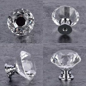 PQG Diamond-Cut Crystal Glass Cabinet and Drawer Knob