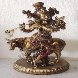 Brass Krishna Statue, Color : Golden