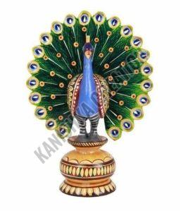 Decorative Wooden Peacock Statue, Color : Multicolor