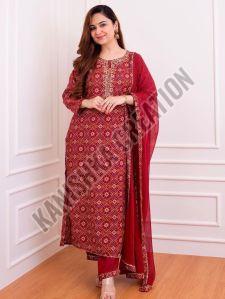 Cotton Printed Gorgeous Red Bandhani Suit