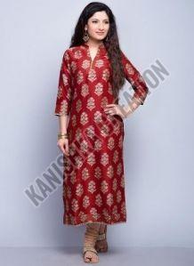 Printed Ladies Designer Silk Kurti, Color : Maroon Xl, Xxl