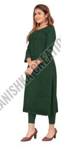 Cotton Ladies Green Embroidered Kurti, Stitch Type : Stitched