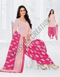 Ladies Printed Cotton Salwar Suit, Color : Pink