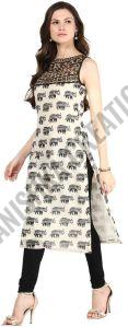 Printed Ladies Sleeveless Cotton Kurti Casual Wear