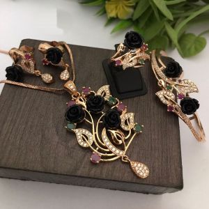 Polished Black Stone Pendant Set Standard Party Wear