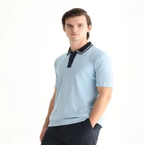 Plain Mens Baby Blue Cotton Polo T-Shirt, Fit Type : Regular Fit